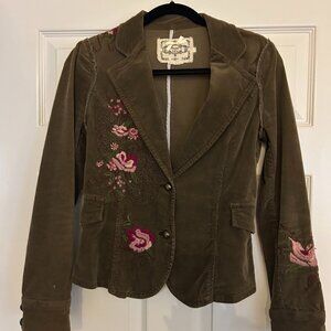 Floral Embroidered Green Blazer